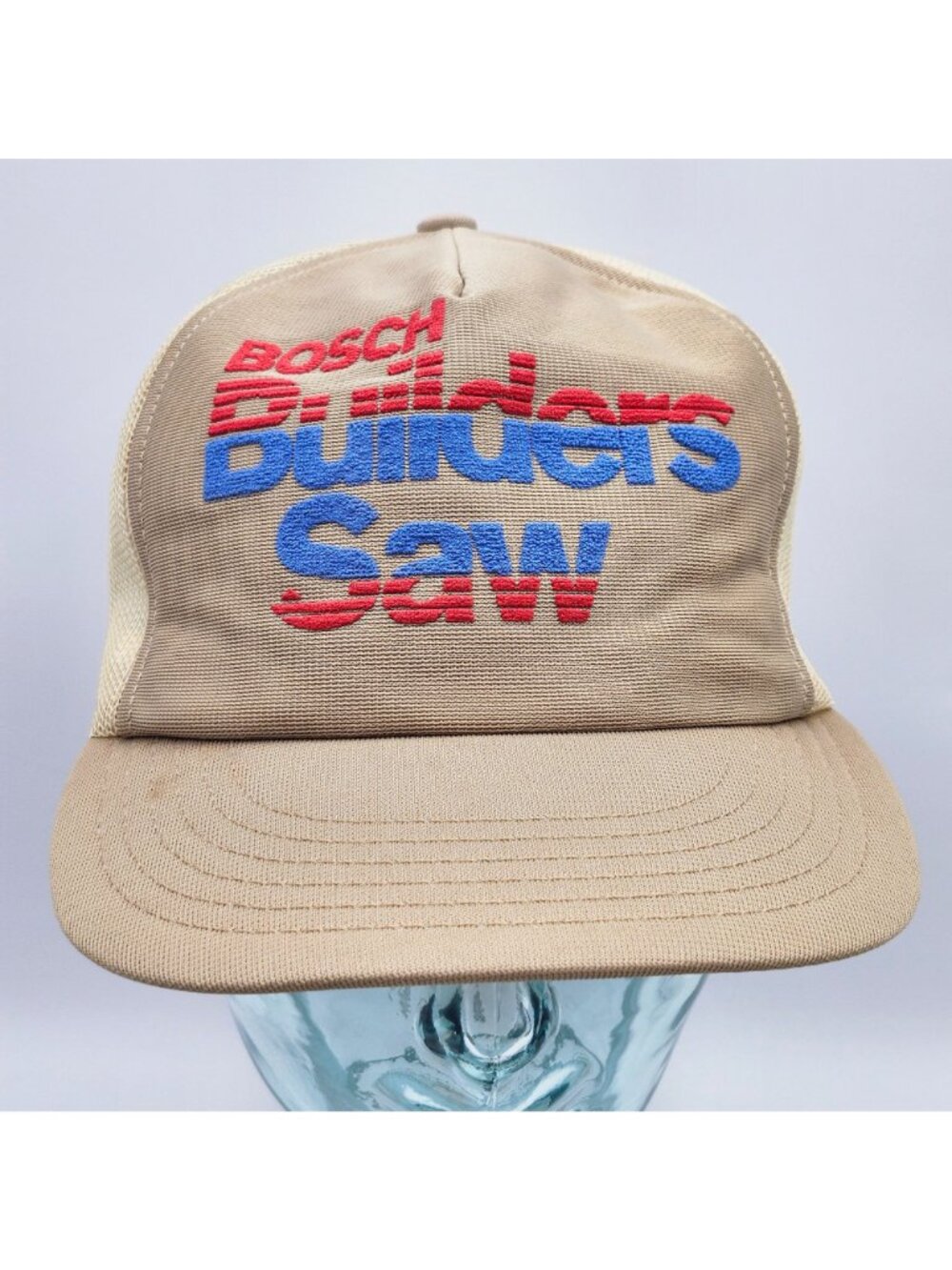 Vintage Bosch Builders Saw Mesh Trucker Hat Adjustable Snapback Beige with Red & - Picture 3 of 12